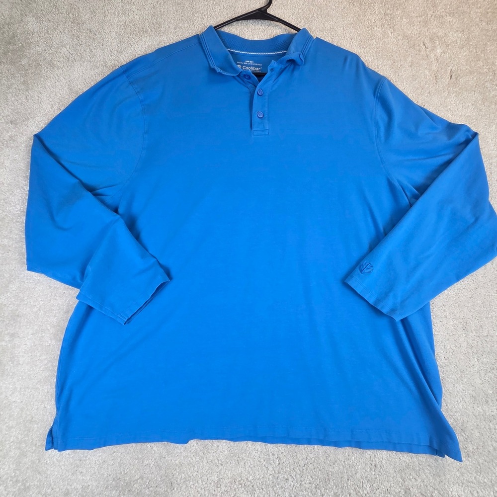Coolibar Mens XXL Blue Coppitt Long Sleeve Weekend Polo UPF 50+ Sun Shirt